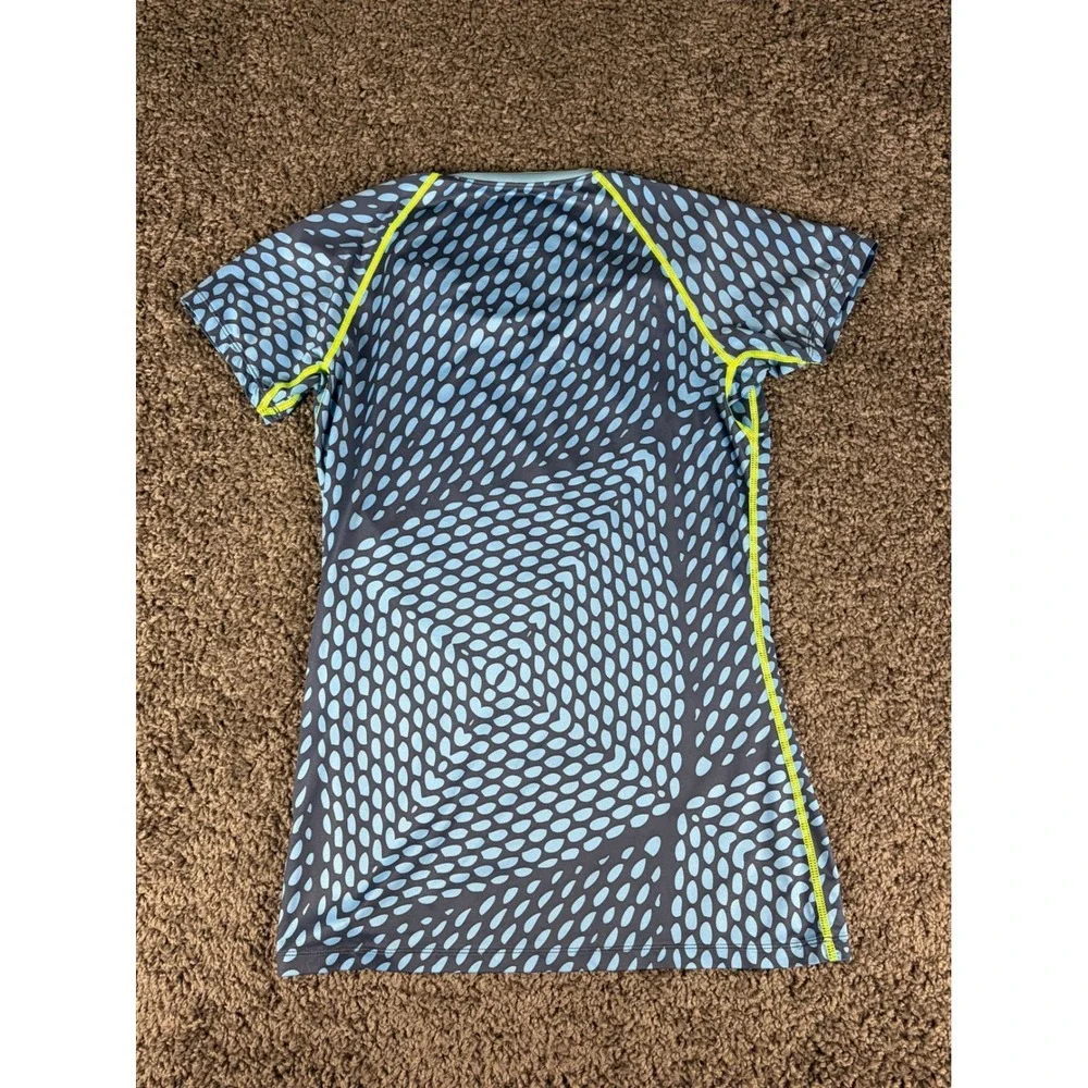 Nike Pro Dri-FIT Womens Blue Grey Dot Print V-Neck Athletic Training Shirt M